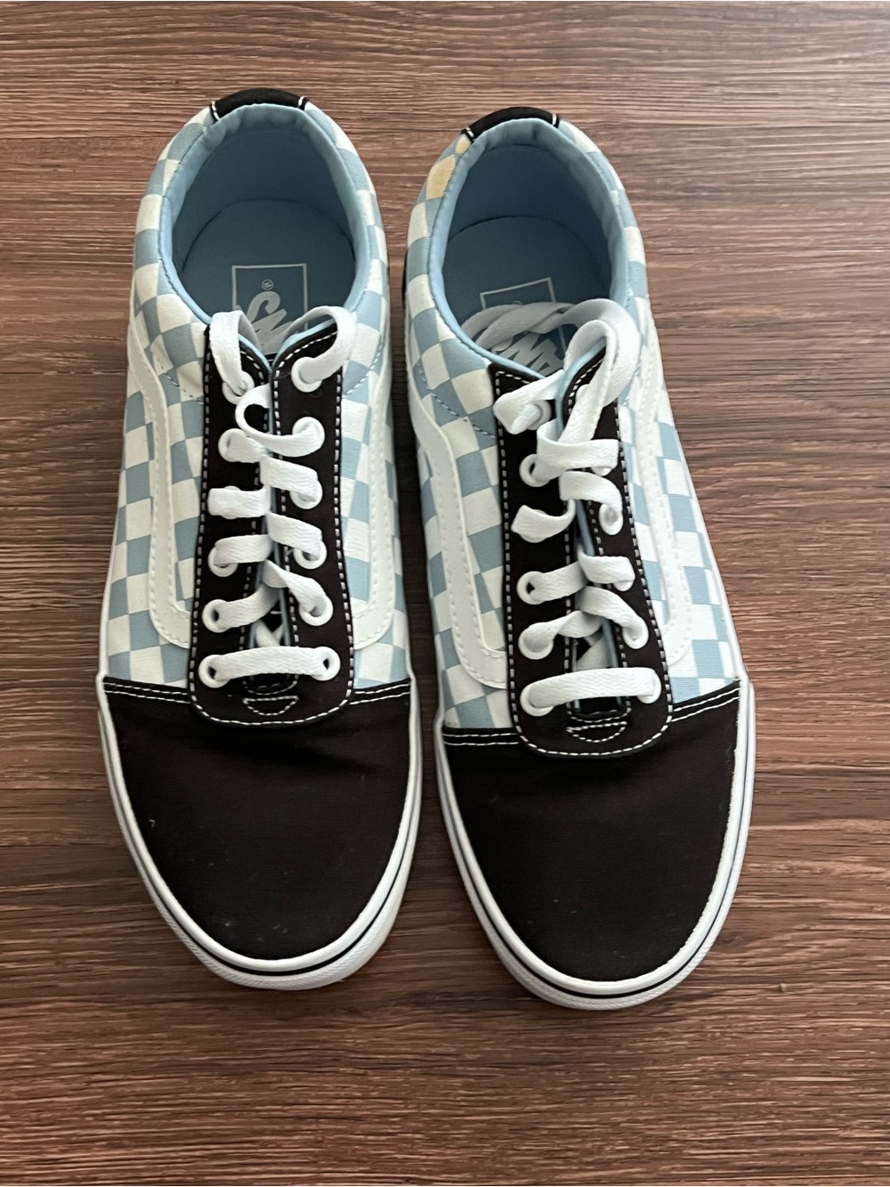 Checkerboard Low-Top Sneakers in Black & Light Blue